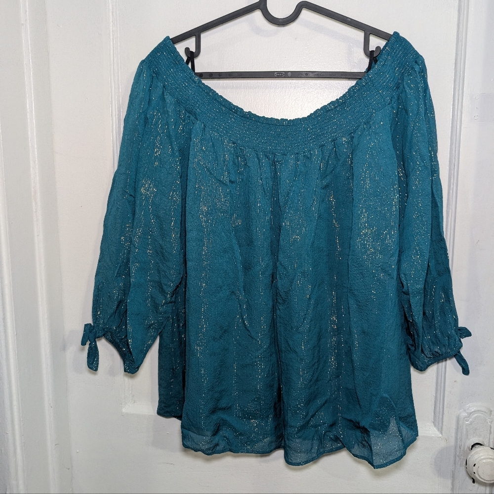 Lilly Pulitzer Turquoise with Gold Shimmer Top in Size XL